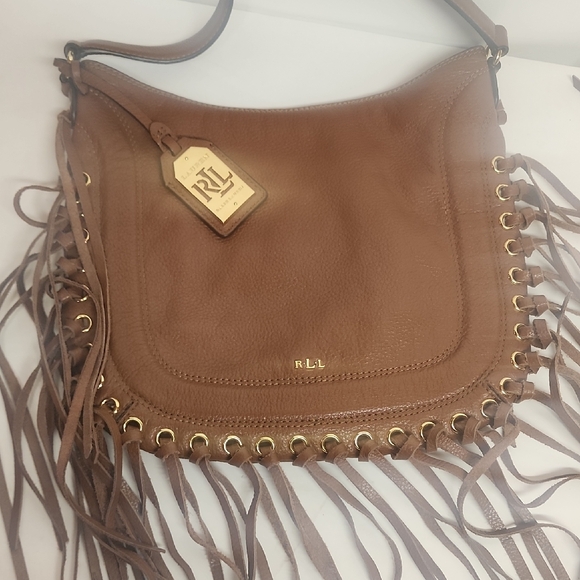 Lauren Ralph Lauren Handbags - Lauren Ralph Lauren Leather Brown Fringe Crossbody Hobo Saddle Shoulder Bag
